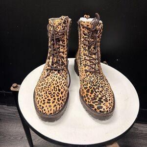 Lucky Brand Leopard Print Lace-Up Boots (New Without Tags) 9 1/2